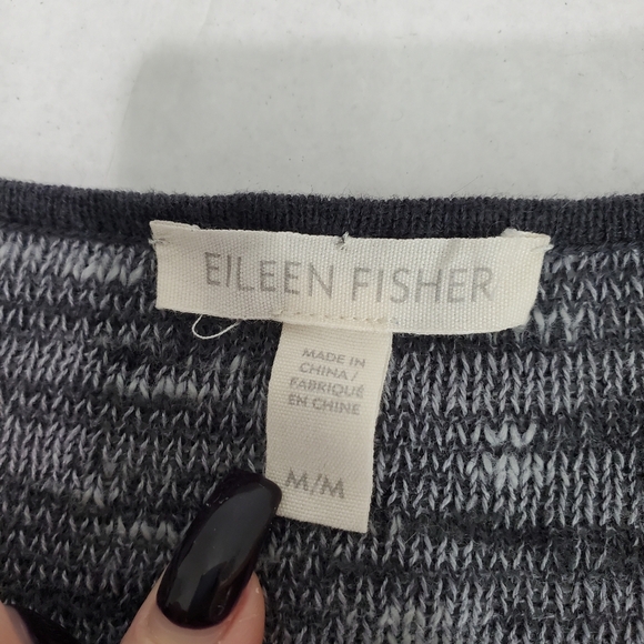 Eileen Fisher Organic Linen Cotton Lightweight Sweater Heathered Dark Gray M - Picture 5 of 8